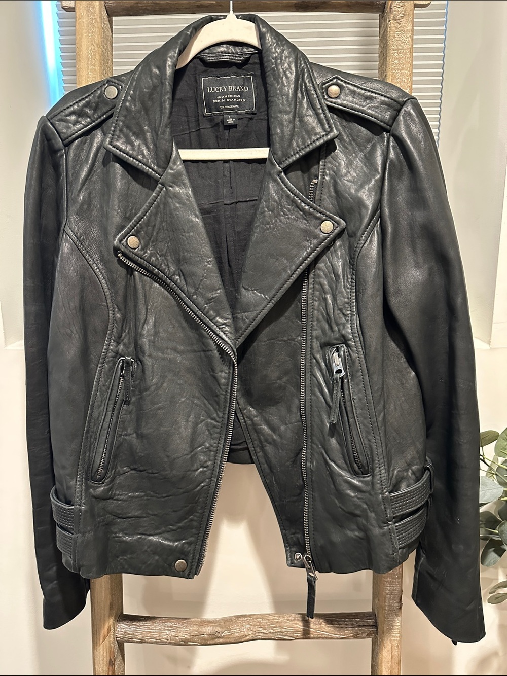 Lucky Brand Black Leather Asymmetrical Moto Jacket